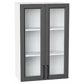 Шкаф верхний с 2-мя остекленными дверцами Сканди Stormy Silkwood/Белый 920*600*320