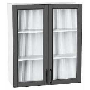 Шкаф верхний с 2-мя остекленными дверцами Сканди Stormy Silkwood/Белый 920*800*320