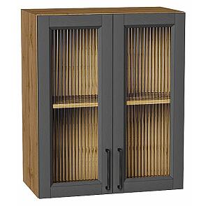 Шкаф верхний с 2-мя остекленными дверцами Сканди Stormy Silkwood/Дуб Вотан 716*600*320