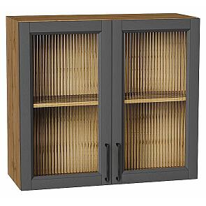 Шкаф верхний с 2-мя остекленными дверцами Сканди Stormy Silkwood/Дуб Вотан 716*800*320