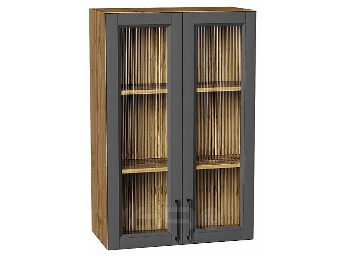 Шкаф верхний с 2-мя остекленными дверцами Сканди Stormy Silkwood/Дуб Вотан 920*600*320