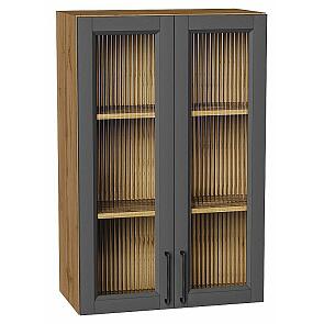 Шкаф верхний с 2-мя остекленными дверцами Сканди Stormy Silkwood/Дуб Вотан 920*600*320