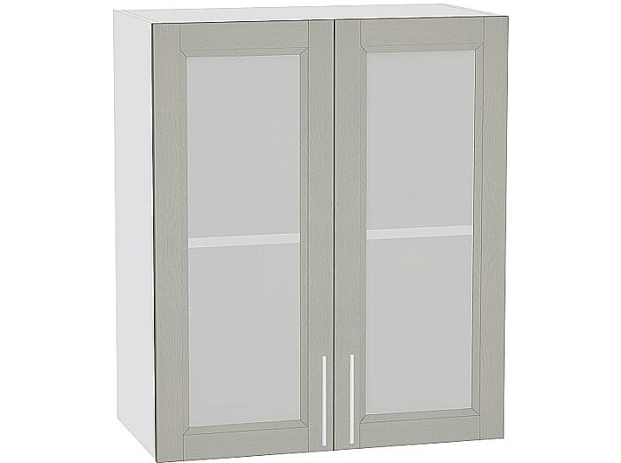 Шкаф верхний с 2-мя остекленными дверцами Сканди В 609 Grey Softwood-Белый