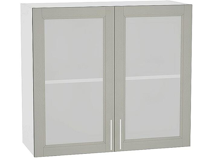 Шкаф верхний с 2-мя остекленными дверцами Сканди В 800 Grey Softwood-Белый