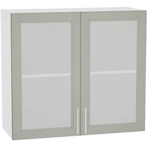 Шкаф верхний с 2-мя остекленными дверцами Сканди В 800 Grey Softwood-Белый
