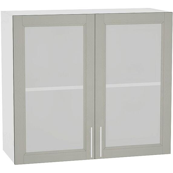 Шкаф верхний с 2-мя остекленными дверцами Сканди В 800 Grey Softwood-Белый