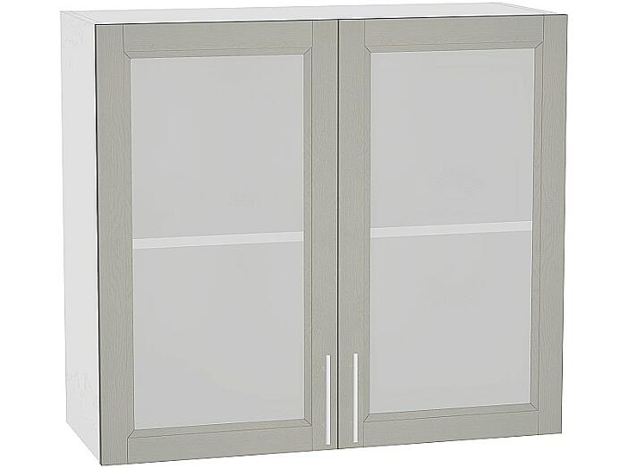 Шкаф верхний с 2-мя остекленными дверцами Сканди В 809 Grey Softwood-Белый
