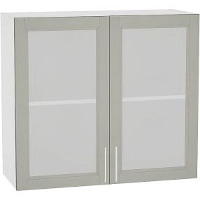Шкаф верхний с 2-мя остекленными дверцами Сканди В 809 Grey Softwood-Белый