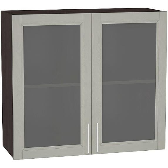 Шкаф верхний с 2-мя остекленными дверцами Сканди В 809 Grey Softwood-Венге