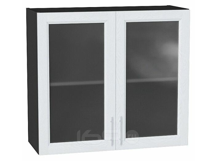 Шкаф верхний с 2-мя остекленными дверцами Сканди White Softwood Graphite