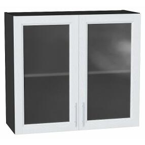 Шкаф верхний с 2-мя остекленными дверцами Сканди White Softwood Graphite