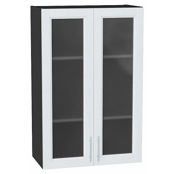 Шкаф верхний с 2-мя остекленными дверцами Сканди White Softwood Graphite