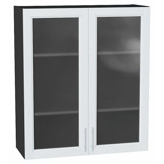 Шкаф верхний с 2-мя остекленными дверцами Сканди White Softwood Graphite
