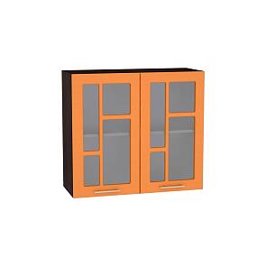 Шкаф верхний с 2-мя остекленными дверцами Техно В 800 Оранжевый металлик-Венге