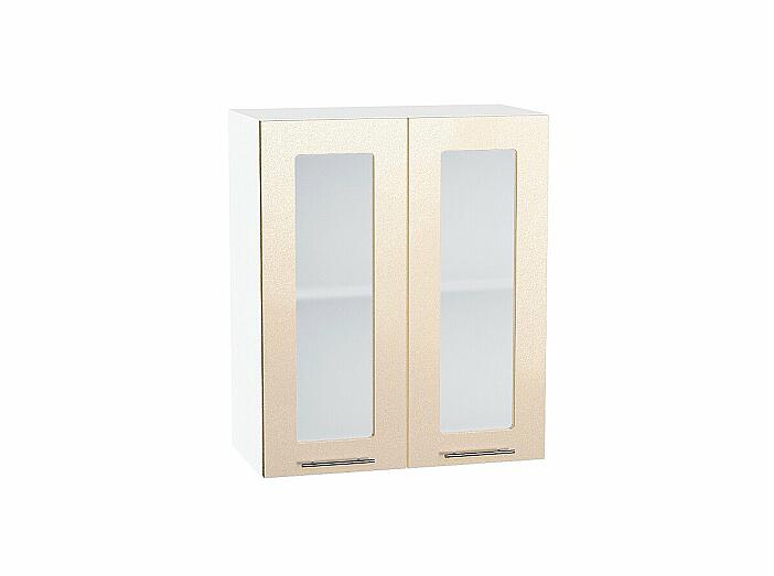 Шкаф верхний с 2-мя остекленными дверцами Валерия-М Бежевый металлик Белый 716*600*318