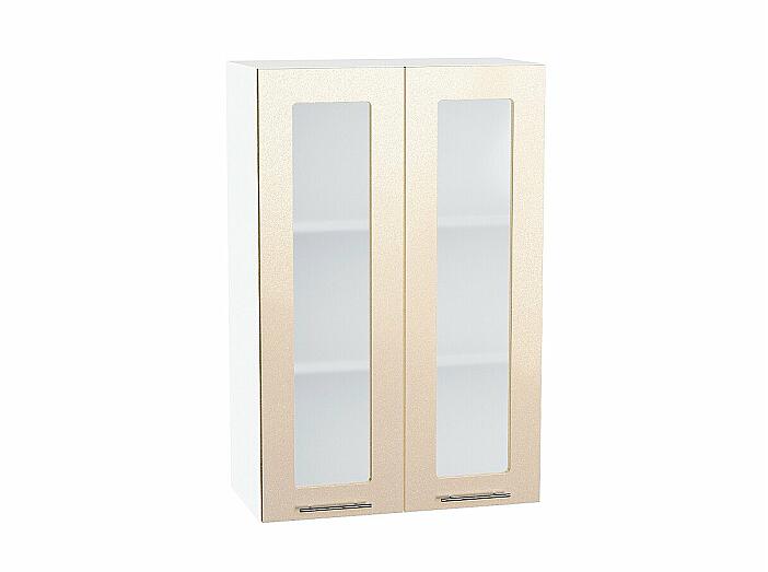 Шкаф верхний с 2-мя остекленными дверцами Валерия-М Бежевый металлик Белый 920*600*318
