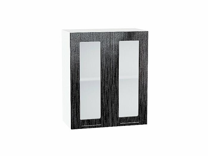 Шкаф верхний с 2-мя остекленными дверцами Валерия-М Черный металлик дождь Белый 716*600*318