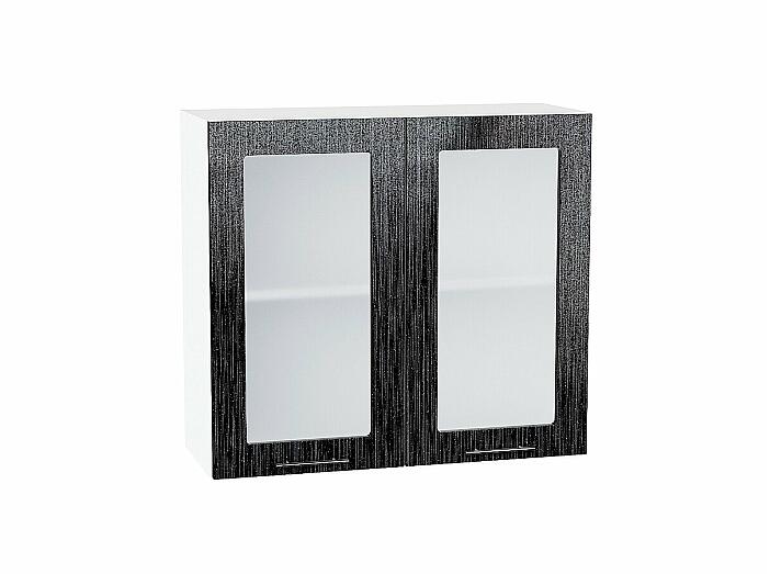 Шкаф верхний с 2-мя остекленными дверцами Валерия-М Черный металлик дождь Белый 716*800*318