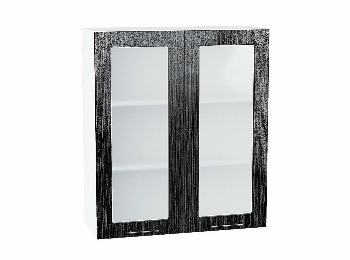 Шкаф верхний с 2-мя остекленными дверцами Валерия-М Черный металлик дождь Белый 920*800*318