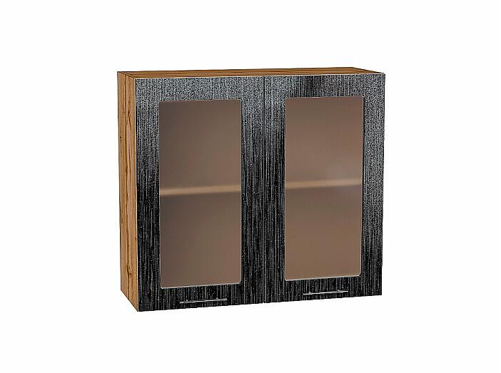 Шкаф верхний с 2-мя остекленными дверцами Валерия-М Черный металлик дождь Дуб Вотан 716*800*318