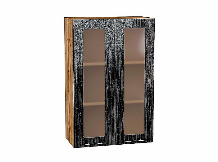 Шкаф верхний с 2-мя остекленными дверцами Валерия-М Черный металлик дождь Дуб Вотан 920*600*318