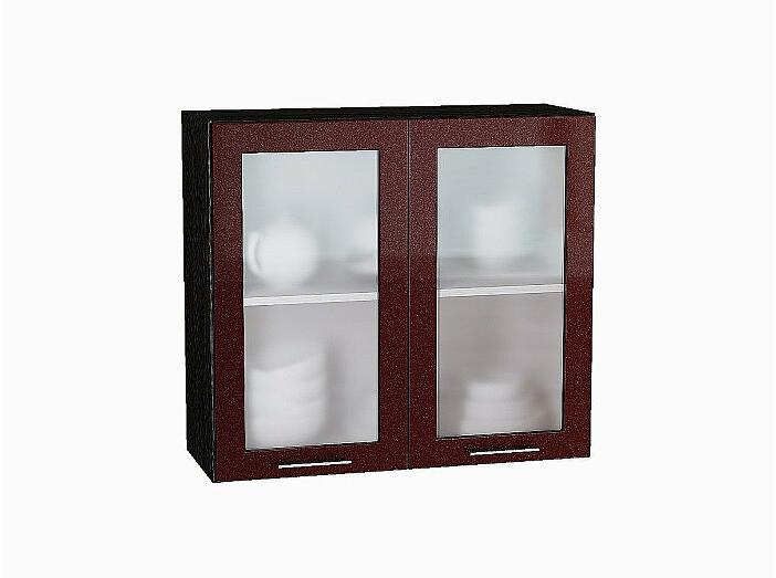 Шкаф верхний с 2-мя остекленными дверцами Валерия-М Гранатовый металлик Graphite