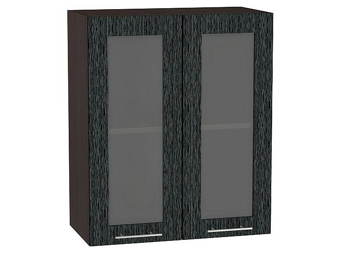 Шкаф верхний с 2-мя остекленными дверцами Валерия-М В 600 Черный металлик дождь-Венге