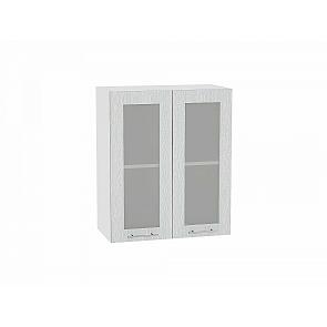 Шкаф верхний с 2-мя остекленными дверцами Валерия-М В 600 Серый металлик дождь светлый-Белый