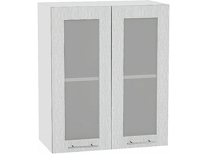Шкаф верхний с 2-мя остекленными дверцами Валерия-М В 600 Серый металлик дождь светлый-Белый