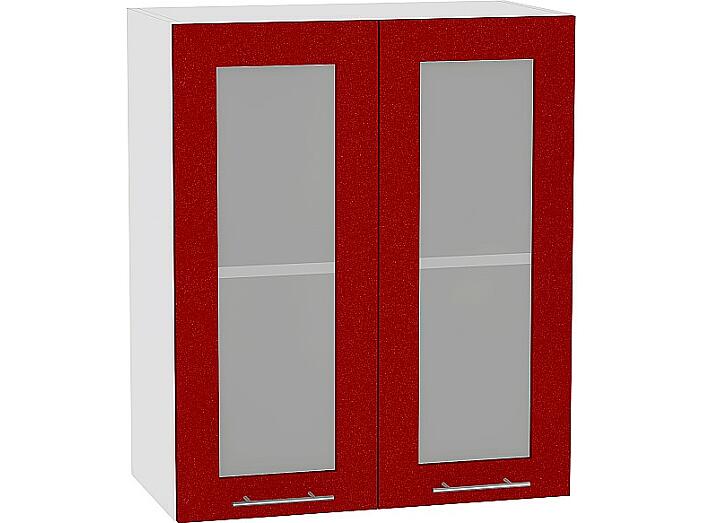 Шкаф верхний с 2-мя остекленными дверцами Валерия-М В 609 Гранатовый металлик-Белый