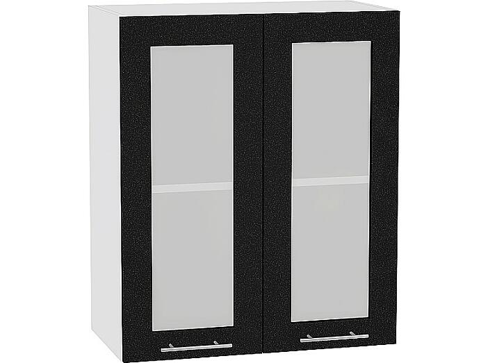 Шкаф верхний с 2-мя остекленными дверцами Валерия-М В 609 Черный металлик-Белый