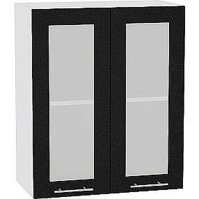 Шкаф верхний с 2-мя остекленными дверцами Валерия-М В 609 Черный металлик-Белый