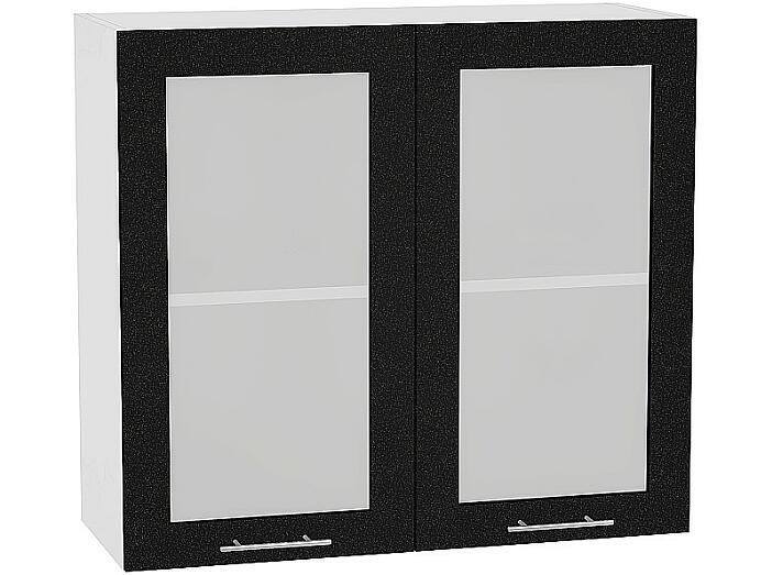 Шкаф верхний с 2-мя остекленными дверцами Валерия-М В 809 Черный металлик-Белый