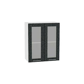 Шкаф верхний с 2-мя остекленными дверцами Валерия-М В 609 Черный металлик дождь-Белый