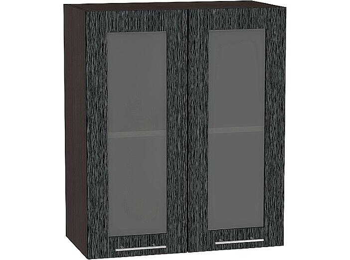 Шкаф верхний с 2-мя остекленными дверцами Валерия-М В 609 Черный металлик дождь-Венге