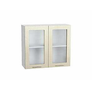 Шкаф верхний с 2-мя остекленными дверцами Валерия-М В 800 Бежевый металлик-Белый