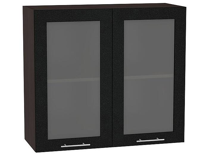 Шкаф верхний с 2-мя остекленными дверцами Валерия-М В 800 Черный металлик-Венге