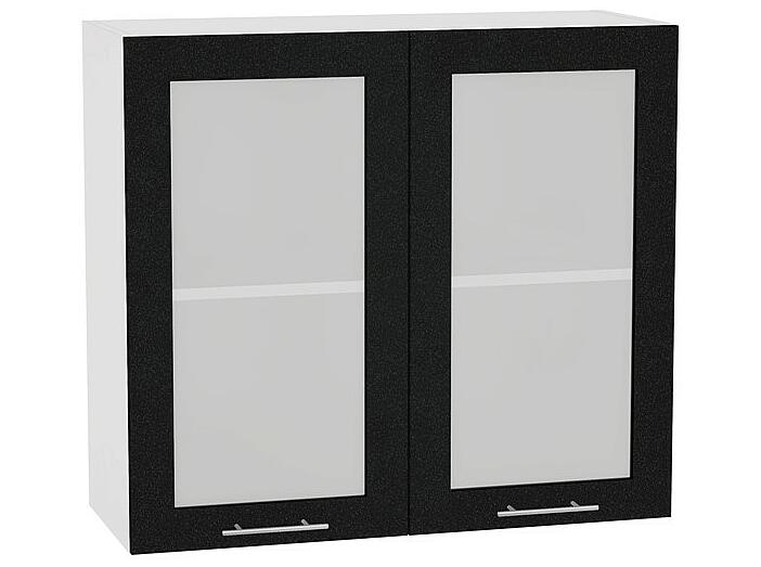 Шкаф верхний с 2-мя остекленными дверцами Валерия-М В 800 Черный металлик-Белый