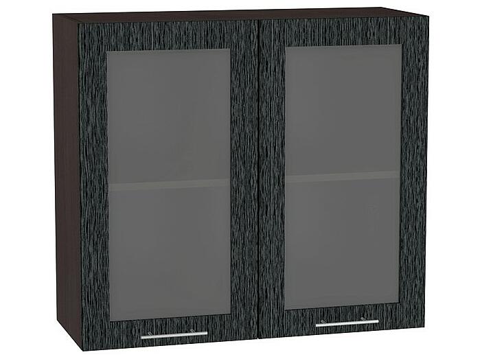 Шкаф верхний с 2-мя остекленными дверцами Валерия-М В 800 Черный металлик дождь-Венге
