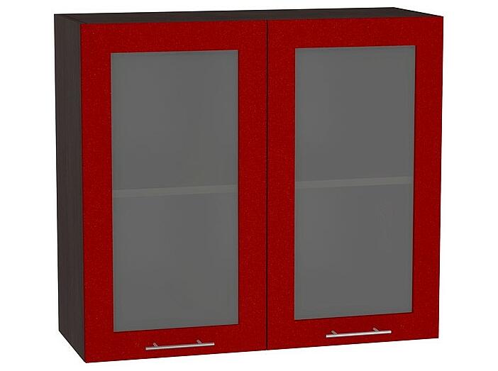 Шкаф верхний с 2-мя остекленными дверцами Валерия-М В 800 Гранатовый металлик-Венге