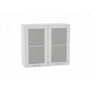 Шкаф верхний с 2-мя остекленными дверцами Валерия-М В 800 Серый металлик дождь светлый-Белый