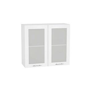 Шкаф верхний с 2-мя остекленными дверцами Валерия-М В 809 Белый металлик-Белый