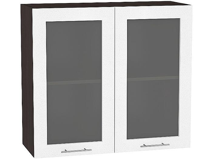 Шкаф верхний с 2-мя остекленными дверцами Валерия-М В 809 Белый металлик-Венге