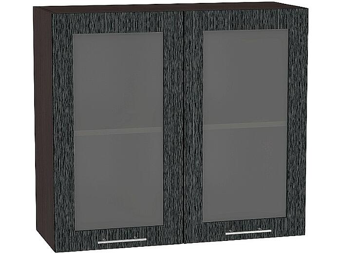 Шкаф верхний с 2-мя остекленными дверцами Валерия-М В 809 Черный металлик дождь-Венге