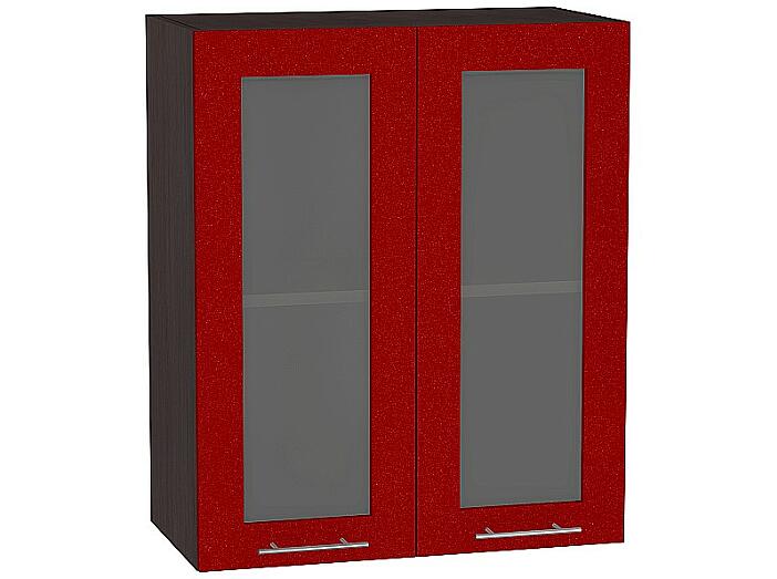 Шкаф верхний с 2-мя остекленными дверцами Валерия-М В 809 Гранатовый металлик-Венге