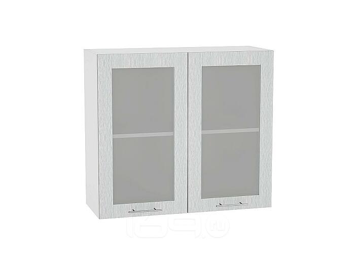 Шкаф верхний с 2-мя остекленными дверцами Валерия-М В 809 Серый металлик дождь светлый-Белый