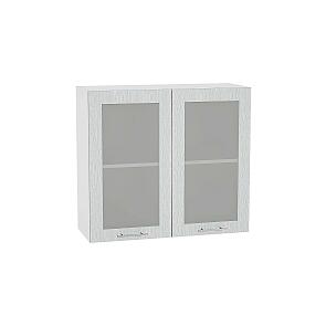 Шкаф верхний с 2-мя остекленными дверцами Валерия-М В 809 Серый металлик дождь светлый-Белый