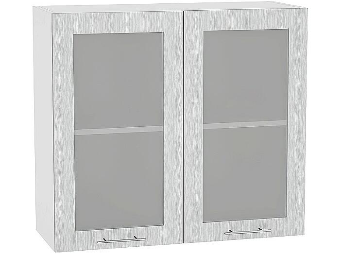 Шкаф верхний с 2-мя остекленными дверцами Валерия-М В 809 Серый металлик дождь светлый-Белый