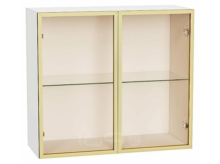 Шкаф верхний с 2-мя остекленными дверцами Золотой/Белый Полки Стекло 716*800*322