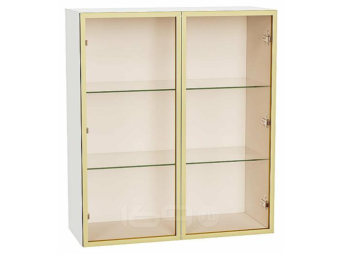 Шкаф верхний с 2-мя остекленными дверцами Золотой/Белый Полки Стекло 920*800*322